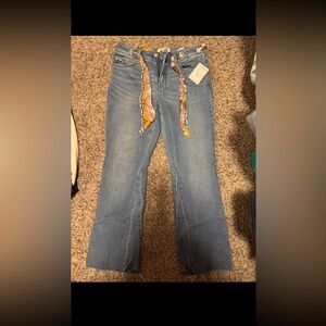 We The Free Light Blue Flare Jeans with Patterned Belt